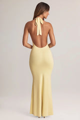 Modal Halterneck Maxi Dress In Lemon Sherbet