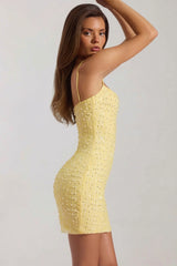 Embellished Scoop-Neck Bodycon Mini Dress In Yellow