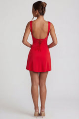 Tie Up Back Mini Dress In Red