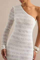 Orabella | White Asymmetric-Neck Maxi Dress With Sheer Skirt