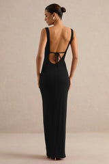 Josiane | Black Square-Neck Maxi Dress With Front Split