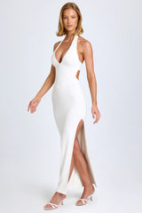 Modal Lace-Trim Halterneck Maxi Dress In White