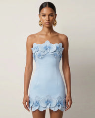 Orchid Trim Strapless Mini Dress - Blue