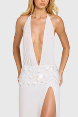 Embellished Waist Maxi Dress In Ivory