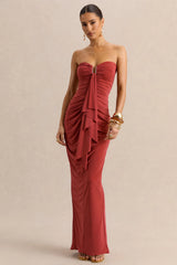 Chloe | Rust Bandeau Maxi Dress With Ruffled Detailing