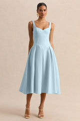 Greta | Powder-Blue Sweetheart-Neck Midi Dress