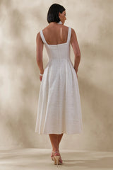 Ashmara | White Lace Square-Neck Midi Dress