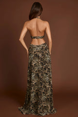 Plunge Cut-Out Maxi Gown In Leopard Print