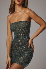 Sheer Embellished Bodycon Mini Dress In Emerald