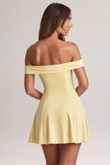 Modal Off-Shoulder A-Line Mini Dress In Lemon Sherbet