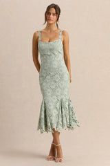 Melia | Sage Lace Scoop-Neck Midi Dress