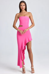 Bandeau Cut-Out Ruffle-Trim Maxi Dress In Lollipop Pink