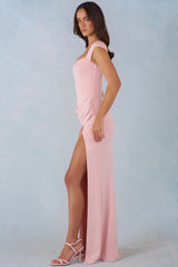 Modal Sweetheart-Neck Cowl-Waist Maxi Dress In Blush Pink