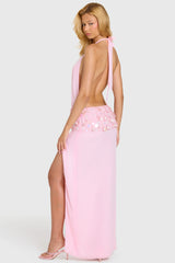Embellished Waist Maxi Dress In Bubblegum Pink
