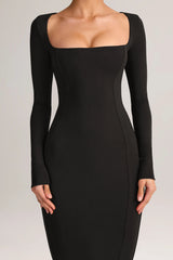 Modal Square-Neck Bodycon Maxi Dress In Black