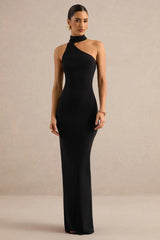 Maebelle | Black Asymmetric-Neck Maxi Dress With Collar