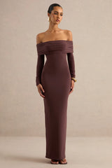 Keirae | Dark Brown Bardot-Neck Maxi Dress