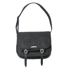 Chrome Hearts vintage Cross-stitch Flap Shoulder Bag Messenger Style Cowhide Leather 925 Sterling Silver Hardware Total Silver Weight: Approx. 116g #81943A