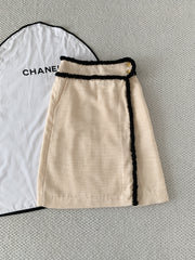CHANEL Jacket Skirt Tweed White Black #386420