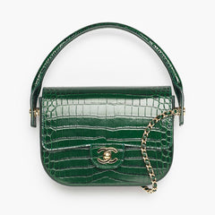 CHANEL Mini Flap Bag With Top Handle Crocodile Embossed Calfskin Gold-tone Metal Green #387665