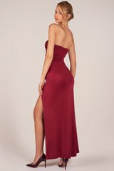 Bandeau Draped Thigh-High Maxi Dress In Wine