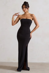 Belle Of The Ball | Black Bandeau Maxi Dress With Split Hem