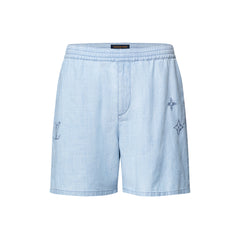 LOUIS VUITTON Embroidered Signature Chambray Short-Sleeved Shirt and Shorts #387209