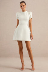 Carabella | White High-Neck Short-Sleeve Mini Dress