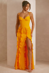 Corset Frill Skirt Maxi Dress In Tangerine