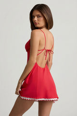 Scalloped Backless A-Line Mini Dress In Scarlet Red