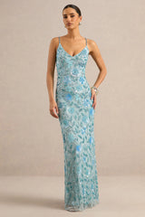 Gemini | Blue Embellished Strappy Maxi Dress