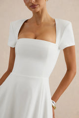 Donia | White Square-Neck Midi Skater Dress