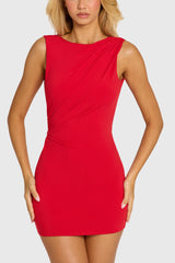Draped Backless Mini Dress In Cherry Red