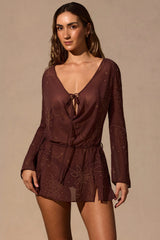 Long-Sleeve Mini Dress In Espresso Brown