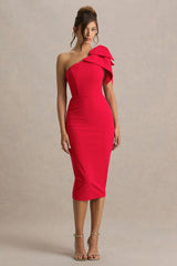 Ambretta | Red One-Shoulder Midi Dress With Bow
