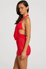 Halterneck Mini Dress In Scarlet Red