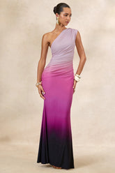 Lauretta | Pink Ombre Asymmetric Maxi Dress With Ruching