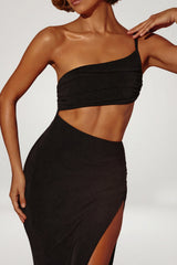 One Shoulder Cut Out Maxi Dress In Black