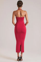 Halterneck Midaxi Dress In Cherry Red