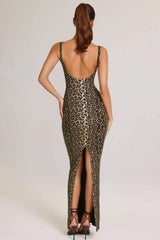 Modal Square Neck Maxi Dress In Leopard Print