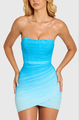 Mesh Bodycon Mini Dress In Blue Ombre