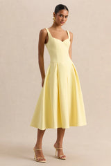 Greta | Lemon Sweetheart-Neck Midi Dress