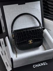 CHANEL Mini Flap Bag With Top Handle Crocodile Embossed Calfskin Gold-tone Metal #387696