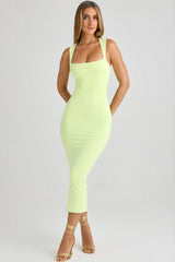 Modal Square-Neck Bodycon Midi Dress In Matcha Green