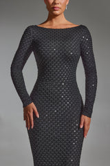Embellished Open-Back Gown In Black