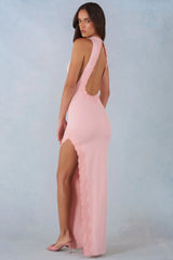 Modal Halterneck Maxi Dress In Blush Pink