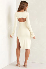 Square Neck Long Sleeve Midi Dress In Ivory