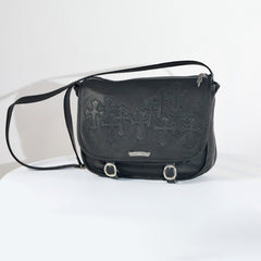 Chrome Hearts vintage Cross-stitch Flap Shoulder Bag Messenger Style Cowhide Leather 925 Sterling Silver Hardware Total Silver Weight: Approx. 116g #81943A