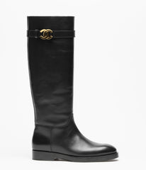 CHANEL High Boots Calfskin Black #394088