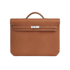 Hermes Men's and Women's Classic Solid Color Leather Business Bag with Silver Buckle Handbag Laptop Case Bag Bags #78611